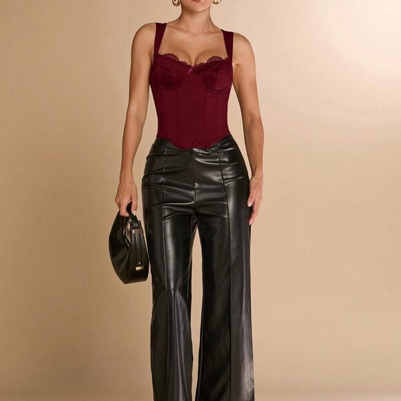 Burgundy Elegant Women's Seamless Lace Underwire Crop Bra - Picture 4 of 6